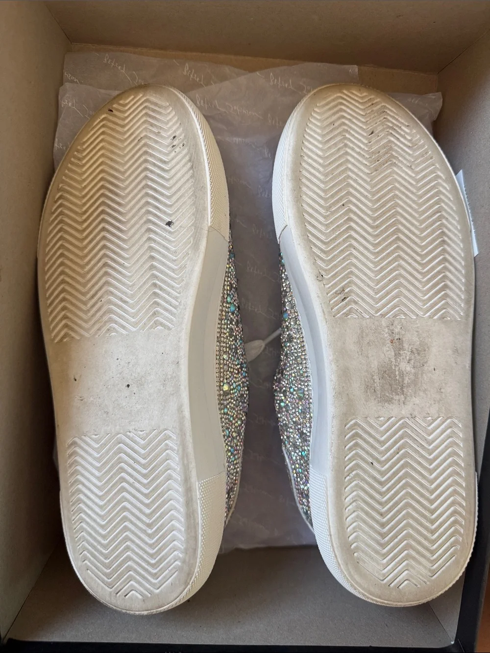 Betsey Johnson Sidny Iridescent Crystal Platform Sneakers - White